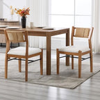BESTANO Modern Armless Dining Chairs with Rope Woven Back Set of 2, Beige Linen Fabric Upholstered Kitchen & Dining Room Chairs, Mid-Century Classic Farmhouse Wooden Side Chair
