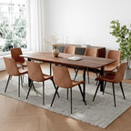 HIPIHOM Extendable Dining Table Set for 8, Walnut Kitchen Table with Chairs | 63"- 78.7" Adjustable Walnut Dinner Table, Metal Base, Dining Room Table with 8 PU Leather Chairs, Seats 6-8 for Apartment