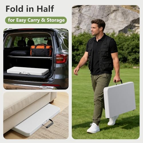 Folding Table and Chairs Set for 4, 36 Inch Foldable Card Table with Carrying Handle & 4 PU Leather Padded Folding Chairs, Portable Indoor Outdoor Dining Table Set for Picnic, Camping, RV, Game Night