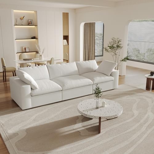 JACH Modular Sectional Sofas for Living Room, Deep 3-Seats Convertible Couch, Cushion Covers Removable, Modern Cloud Sectional Couches for Apartment (White), 120WE-3