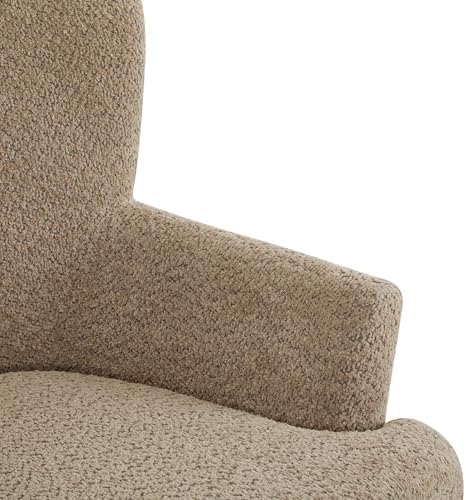 Christopher Knight Home Winnie Accent Chair and Ottoman Set, Living Room/Bedroom Wooden Comfy Reading Chair with Footrest Stool, Boucle Upholstered Wingback Single Sofa, Brown