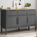 Grey Solid Pine Wood Sideboard with Engineered Wood Construction, Modern Storage Furniture for Dining Room and Living Room, Spacious Drawers and Doors for Organization