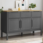 Grey Solid Pine Wood Sideboard with Engineered Wood Construction, Modern Storage Furniture for Dining Room and Living Room, Spacious Drawers and Doors for Organization