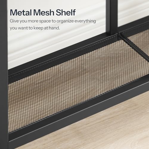 HOOBRO Narrow Console Table, Sofa Table, 4-Tier Industrial Entryway Table with Metal Mesh Shelf, Hallway Table with Adjustable Feet, for Entryway, Living Room, Hallway, Rustic Brown and Black BF79XG01