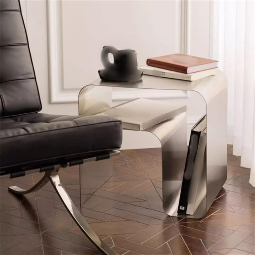 Stainless Steel Side Table, Modern Bedside Table, Integrated Nightstand, Simple Night Stand, Suitable for Bedroom, Living Room, Balcony