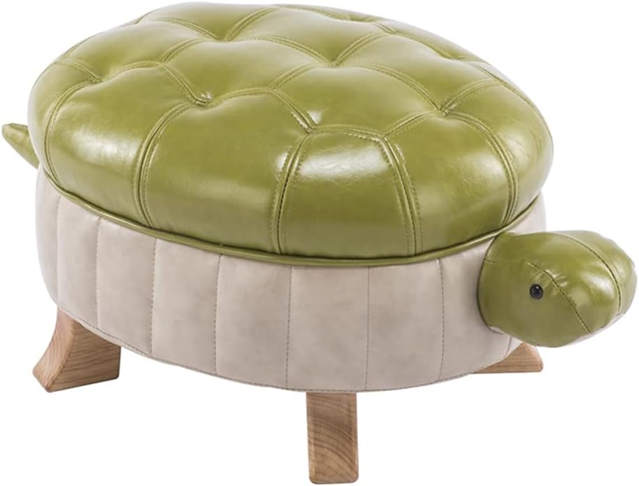 Animal Ottoman Footstool, Turtle Sofa Stool, PU Leather Upholstered Wood Ottoman Foot Stool (Color : Green-S)