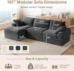 Upgraded Couch with Storage, Sectional Couches for Living Room, L-Shaped Modular Cloud Corduroy Sofa with Ottoman & Pillows, Oversized Deep Seat Memory Foam Couch, No Assembly(Gray, 107" L)