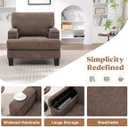 Modern Upholstered Living Room Chairs, Accent Chair with Storage Armrest, Comfy Large Armchair, Fabric Single Sofa ReadingChair for Bedroom, Dark Brown