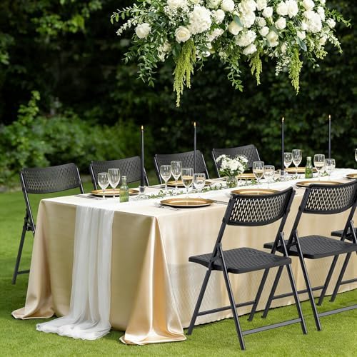 Black Folding Chairs 4-Pack, Breathable Plastic for Card Tables & Indoor Outdoor, Easy-Clean & Supports 400 Lbs
