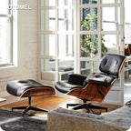 Mid Century Modern Top Grain Leather Chaise Lounge Chair & Ottoman | Modern Classic Recliner with Heavy Duty Base, Fixed Tilting for Living Room, Study, Lounge & Office, Palisander Black