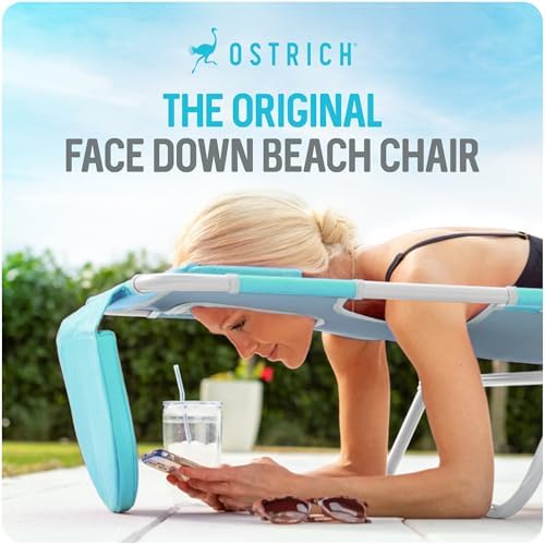 Ostrich The Original Chaise Lounge 72"x22" Portable Reclining Lounger, Aqua | Outdoor Relaxing Pool Tanning Chair, Lightweight Beach Recliner with Adjustable Backrest and Carry Strap, 250 lb Capacity