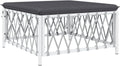 Patio Footstool with Cushion, White Woven Fabric Ottoman, Powder-Coated Steel Frame, Thickly Padded Seat for Garden Relaxation