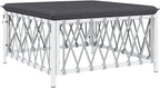 Patio Footstool with Cushion, White Woven Fabric Garden Ottoman, Powder-Coated Steel Frame, Thickly Padded Seat, Modular Design for Outdoor Lounge