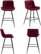 Bar Stools Set of 2 with Velvet Upholstery, Burgundy | Luxury Counter Height Bar Stools with Black Metal Legs 24 Inches Seat Height Barstools with Backs for Kitchen Island