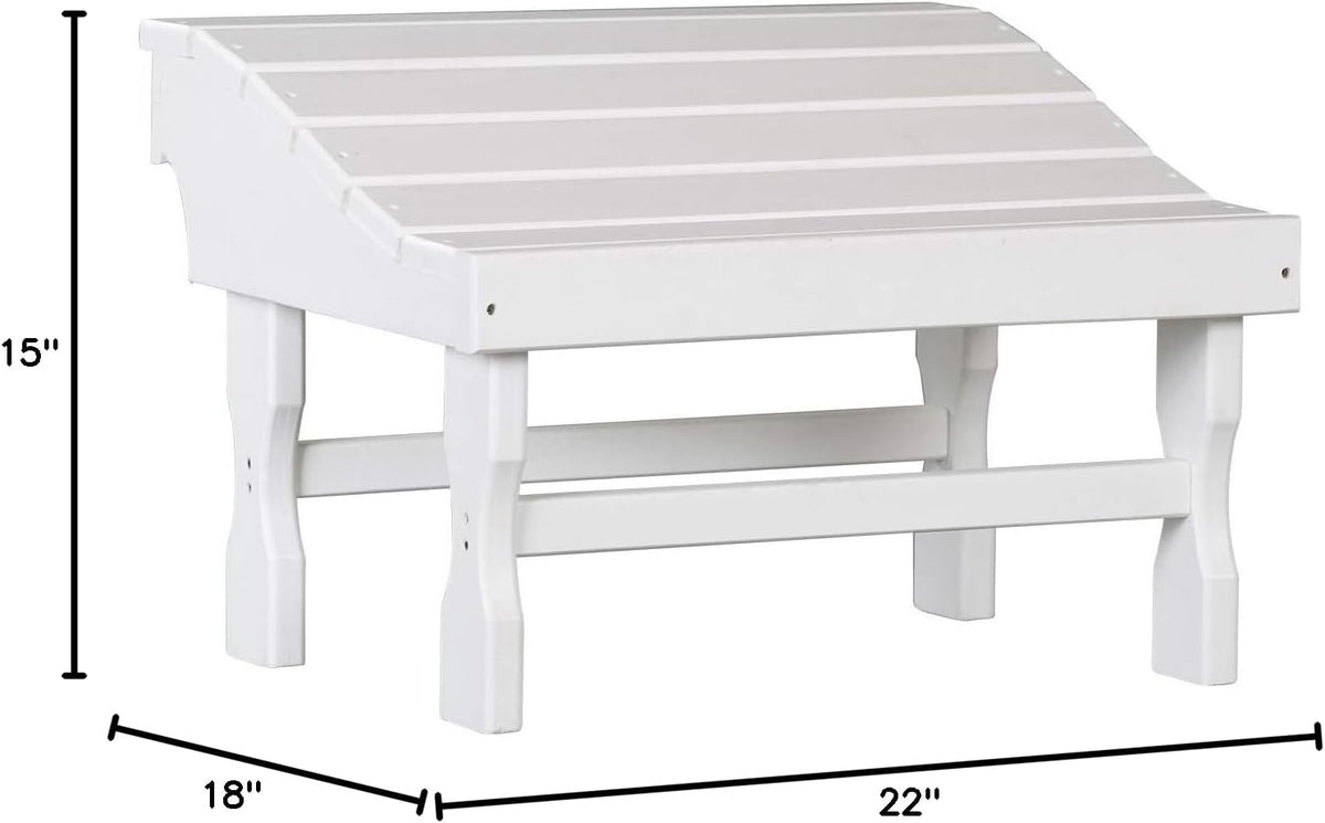 Saving Shepherd 4 Season White Outdoor Ottoman - 100% Recycled Poly Lumber All Weather Maintenance Free Ergonomic Footrest USA