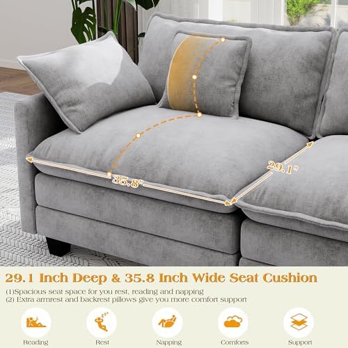 Hanherry Modular Sectional Sofa,Cloud Couch for Living Room,Modern Deep Seat Sofa Chenille Fabric Comfy Couches with Throw Pillows & Movable Ottoman for Apartment