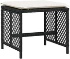 4-Piece Garden Stool Set in Black with Poly Rattan and Powder-Coated Steel, Square Outdoor Seats with Removable Washable Cushion Covers, 14.2-Inch Height for Patio Balcony