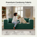 78.8" Convertible Futon Sofa Bed, Couch for Living Room | Corduroy Loveseat Sleeper Sofa, Modular Futon Couch with Storage Pocket, Pull Out Couch No Assembly | Forest Green