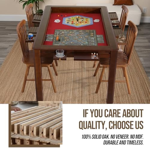 63" Solid Wood Board Game Table for Gaming/Dining, Removable Top | Gaming Table for 4–6 Players with 54" x 30.7" Play Area, Neoprene Play Mat, Leaf Storage Rack, 6 Cup Holders & Trays, Walnut