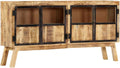 Industrial Style Solid Mango Wood Sideboard with Brown Finish and Black Accents, 63 Inch Length for Ample Storage, Durable Furniture for Living Room or Dining Area, Unique