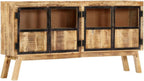Industrial Style Solid Mango Wood Sideboard with Brown Finish and Black Accents, 63 Inch Length for Ample Storage, Durable Furniture for Living Room or Dining Area, Unique