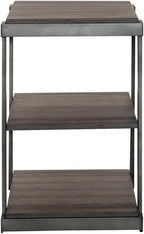 Pemberly Row 3-Piece Living Room Table Set, Metal Frame and Gray Wirebrush Finish, Includes Oval Cocktail Table with Casters and 2 Tiered End Tables, Open Shelf Design, Modern Coffee Table Set