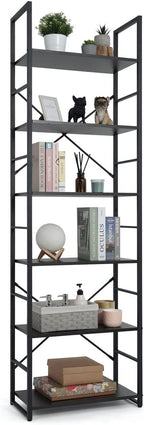 CAPHAUS 6 Tier Bookshelf, 24 Inch Width Free Standing Shelf, Bookcase Shelf Storage Organizer, Industrial Book Shelves for Home Office, Living Room, Kitchen, Black Shelves & Metal Frame