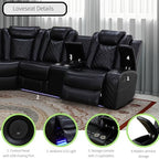 Power Recliner Sofa Sectional Sofa with LED Light for Living Room, Air Leather Reclining Corner Sectional Sofa Set, Cup Holder, Storage Console for Home Theater Seating (Black, Sectional+Chair)