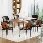 YaFiti Dining Chairs Set of 2, Mid Century Modern PU Leather Kitchen Chairs | Ergonomic Walnut Backrest, Upholstered Waterproof Faux Leather Seat, Stable Metal Legs, Adjustable Footpads, Black Scallop