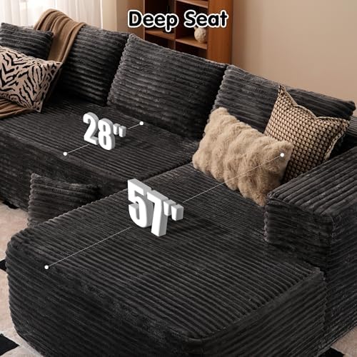 ovios 104" Cloud Couch with L-Shape Chaise,Modern Sectional Modular Sofa with Deep Seat, Upholstered Couches for Living Room Bedroom,No Assembly Required, Grey (Plush Corduroy Fabric)