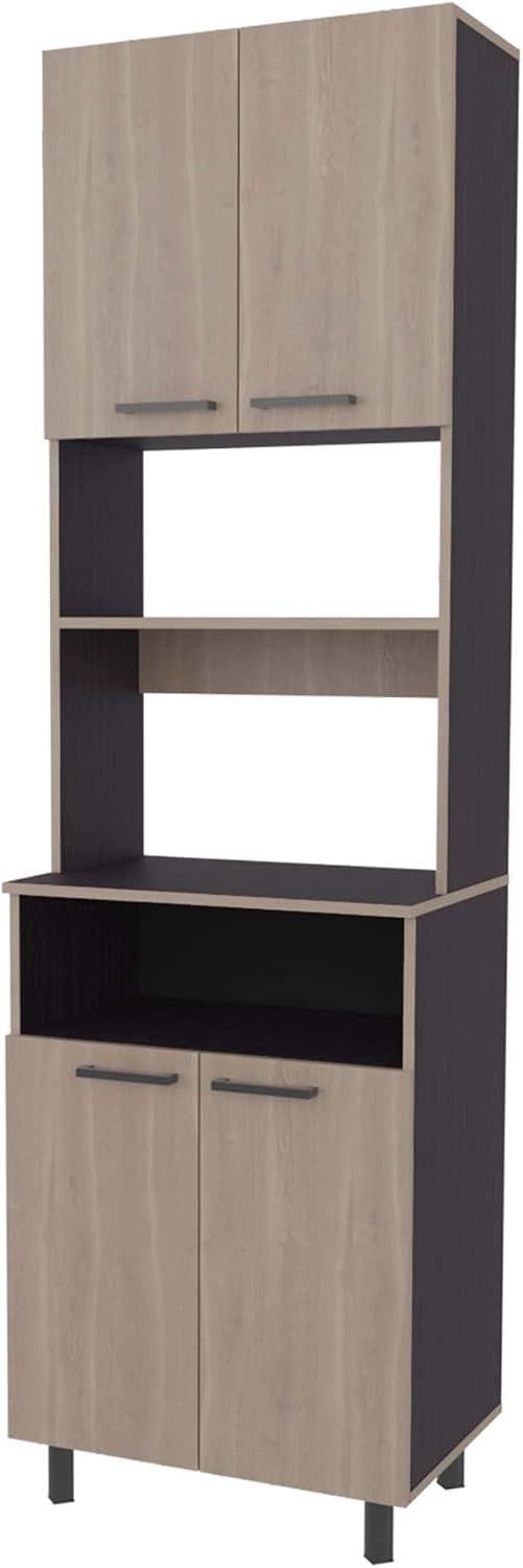 White Oak and Wengue Kitchen Pantry with Open Storage and 4 Doors | Combines white oak and wengue finishes with four doors and open storage