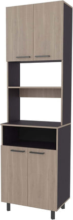 White Oak and Wengue Kitchen Pantry with Open Storage and 4 Doors | Combines white oak and wengue finishes with four doors and open storage