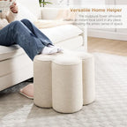 Zesthouse Flower Pouf Ottomans Foot Rest Set of 2, Linen Poofy Ottomans | Large Ottoman Footstool for Couch, Modern Living Room Stool Seat, Cute Square Vanity Stool for Bedroom, Beige Dorm Foot Stool