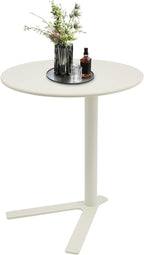 Metal Round Side Table, Modern C Shaped Couch End Table Small Metal Coffee Table with Y-Shaped Base Round Sofa Bedside Table for Home Living Room Bedroom (Frosted White/18.9 * 22in)