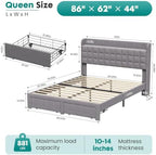 DUMOS Queen Bed Frame, Upholstered Platform Bed Frame with Storage Drawers