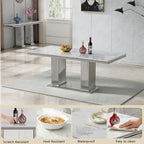 HomVent 68'' Silver Faux Marble Dining Table Set with 6 Grey Velvet Chair | Modern Rectangle Kitchen Table Set of 6 with Faux Marble Table Top & Stainless Steel Base Dining Set for Kitchen Dining Room