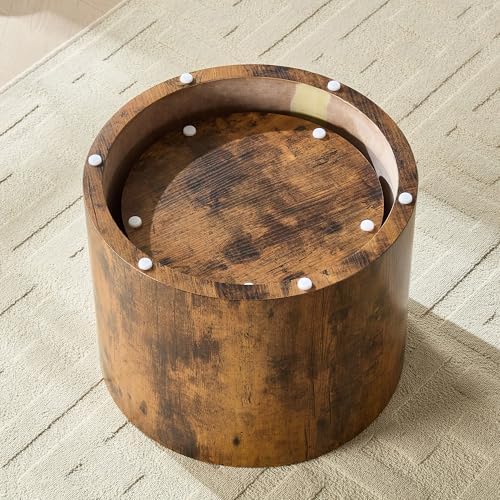 Nesting Coffee Table Set of 2, Modern Round Small Side Table Circle Accent End Table Drum Wood Center Table for Living Room Apartment Bedroom Office, No Assembly, Dark Walnut