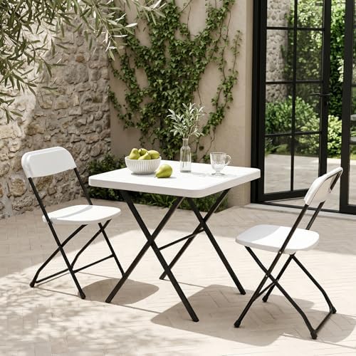Folding Table Set with 2 Pack Folding Chairs, No Assembly Portable Event Table and Chairs Set, Heavy Duty Foldable Card Table and Chairs for Outdoor, Camping, Patio, Picnic, Dining, Indoor(White)