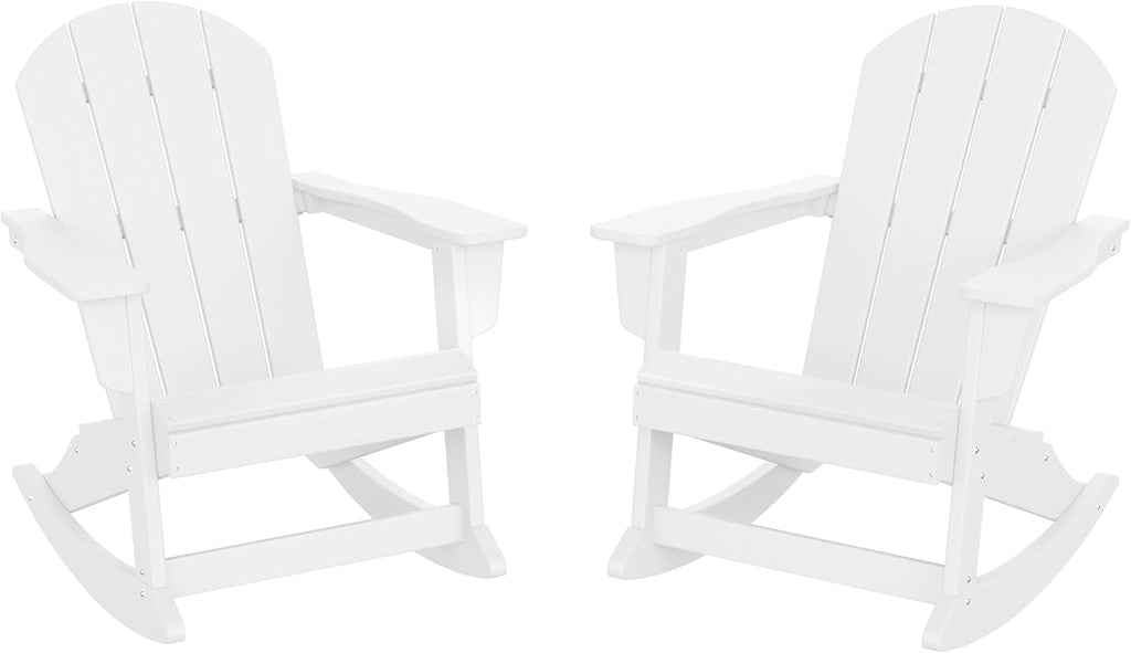 HDPE Laguna Outdoor Rocking Poly Adirondack Chair (Set of 2), White