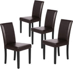 Yaheetech Dining Chairs Set of 4 Upholstered Kitchen Chairs Dark Brown | Faux Leather High Back Sillas De Comedor, Solid Wood Legs, Adjustable Footpads, Modern Armless Parson Chairs for Dining Room