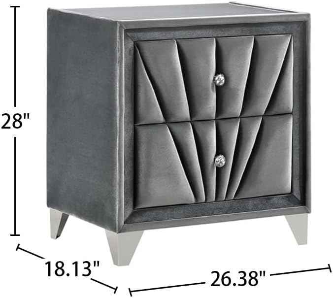 Fabric Upholstered Nightstand with 2 Drawers, Gray,for Small Spaces