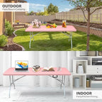 Portable 6Ft Plastic Folding Table, Heavy Duty 6ft Fold-in-Half Table with Carrying Handle, 6' Folding Utility Foldable Table for Picnic Party Camping Kitchen, Indoor/Outdoor (White)