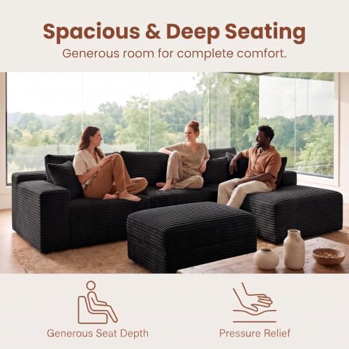 Couch Modular Sectional Sofa Cloud Couch | Oversized Deep-Seat Wide-Wale Corduroy L-Shaped Sectional Couch for Living Room, Apartment and Family Room