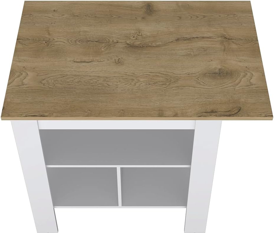 Kitchen Island Pompeya with Three Shelves White Finish | Three-shelf design with white finish and particle board construction