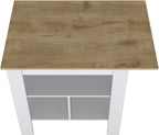 Modern Beige Kitchen Island with Resistant Top and Storage Shelves | Three low open shelves for extra storage space