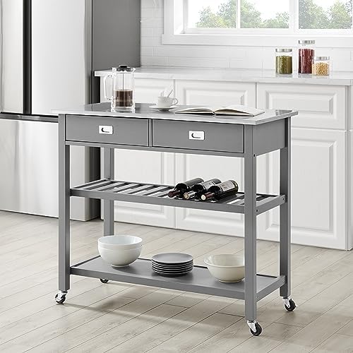 Crosley Furniture Chloe Rolling Kitchen Island | Storage Cart, Microwave Stand, Wine Rack, Gray
