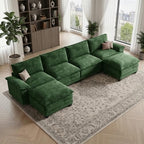 140" Modular Sectional Couch, U Shaped Cloud Sofa for Living Room | Comfortable Foam Cushions, Sturdy Frame, Appealing Appearance, Easy Assembly, Soft Chenille, Modular Design, Green