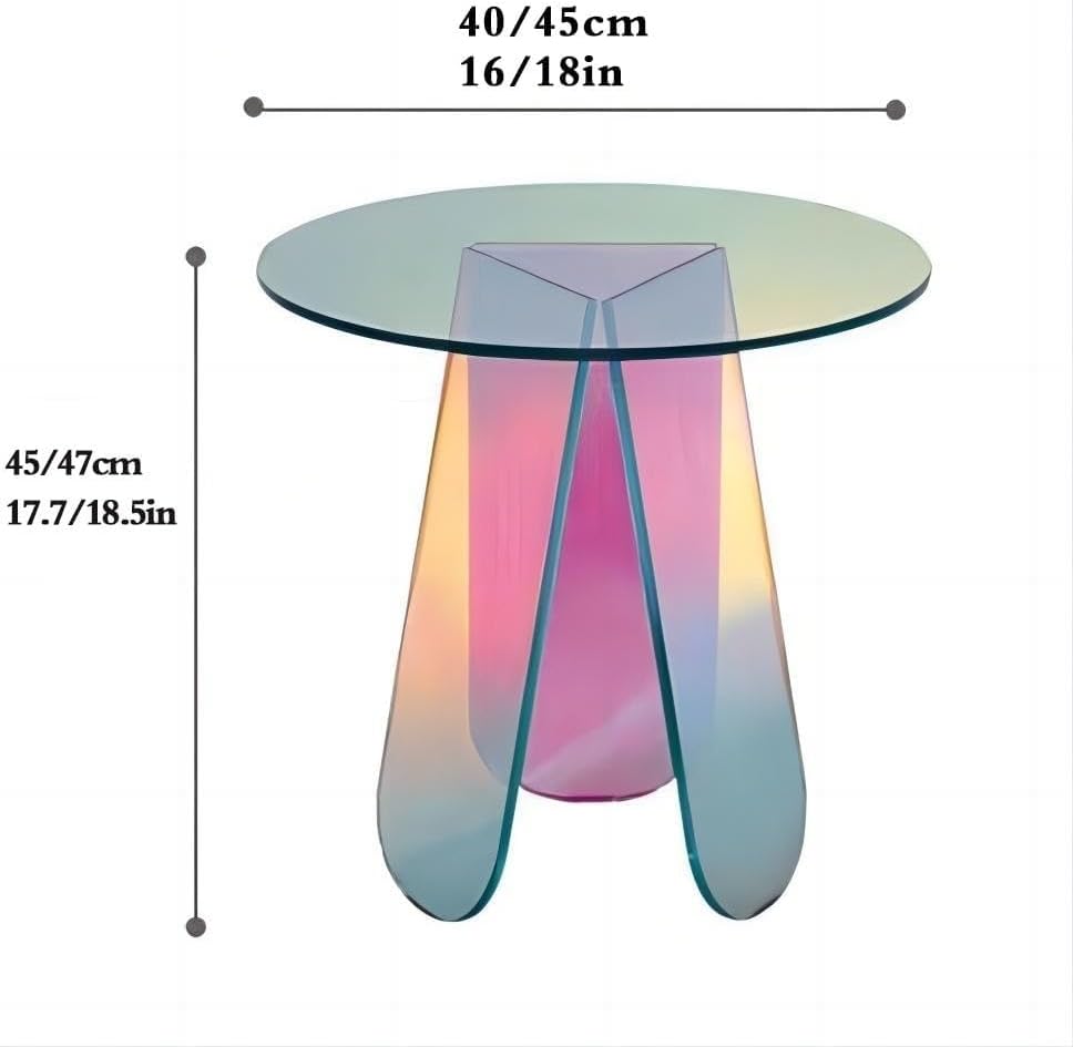 Round Acrylic Side Table Modern Rainbow Iridescent Accent Table Night Stand Versatile Coffee Table for Living Room Balcony Office (45 cm)