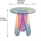 Round Acrylic Side Table Modern Rainbow Iridescent Accent Table Night Stand Versatile Coffee Table for Living Room Balcony Office (45 cm)