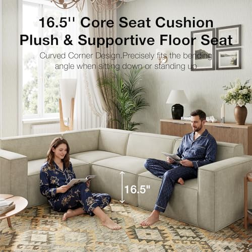 Novilla Modular Sectional Sofa, No Assembly Cloud Sectional Couch with Smarts Coil® Support, Chenille Fabric Sectional Sofa, Couch for Living Room Apartment, Beige (Right-Arm Chair)